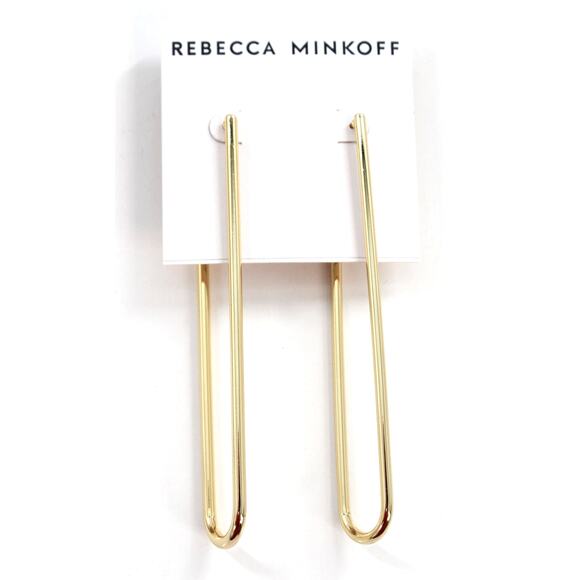 Rebecca Minkoff Gold Bent Bar Dangle Earrings $48 Tags #RM267 - Picture 1 of 4